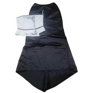 Scott Mcclintock black white satin 2 piece embroidered prom dress skirt bustier